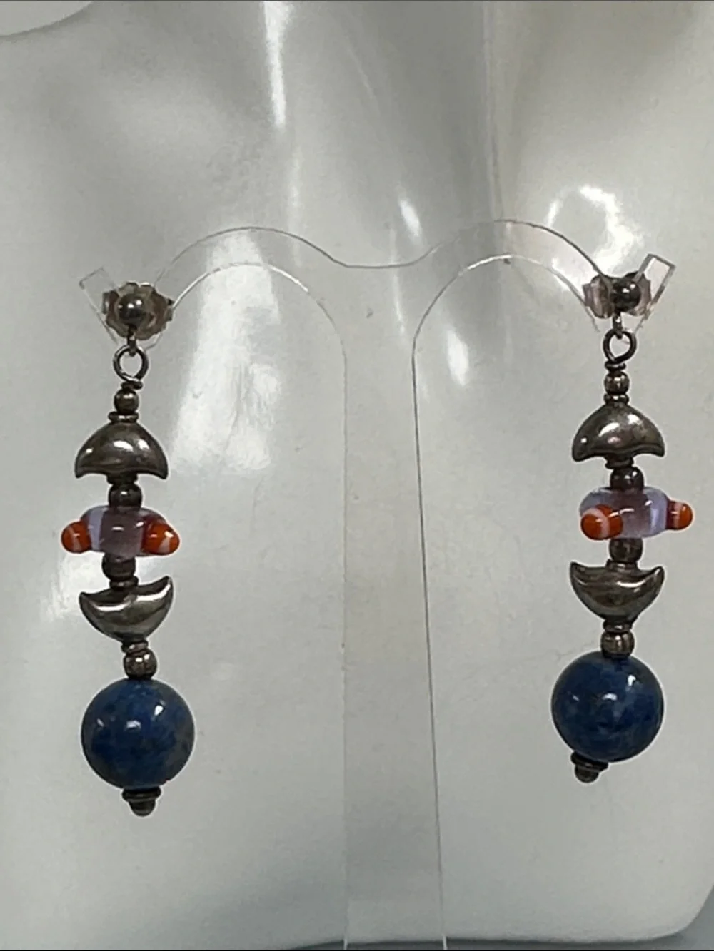 925 Sterling silver Lapis and murano Dangle Earrings